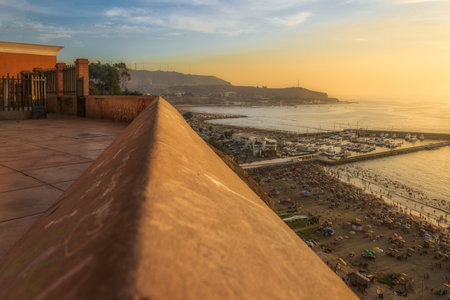 A sunset view of the beaches of Barranco, Lima, Peru.の写真素材