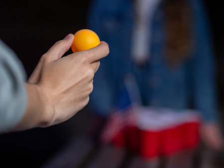 A young blonde female playing beer pongの写真素材