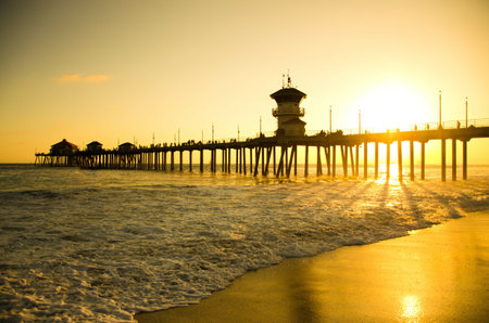 The Huntington Beach Pier in Californiaの写真素材