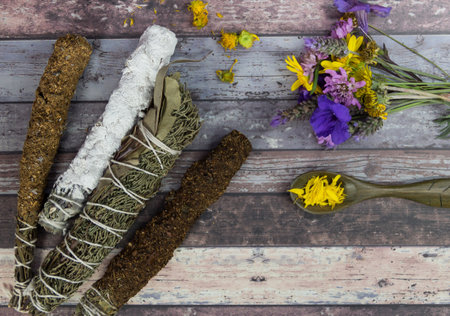 Sahumos, handmade incenses made with herbs and flowers, For cleaning ritualsの写真素材