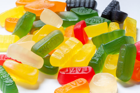 A colorful wine gummy candies isolated on a white backgroundの写真素材