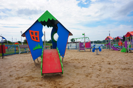 Blue wooden hut at a play ground