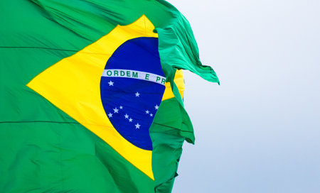 The Brazil flag waving in the windの写真素材