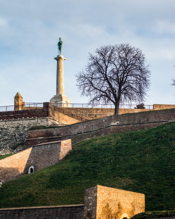 Victor monument on the Kalemegdan fortress in Belgrade, capitol of Serbia, in the morning lightの写真素材