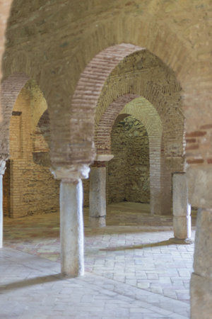The arch columns inside an old castle, Andalusia, Spain