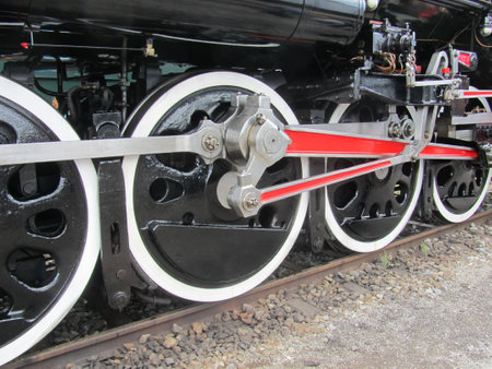 Details of a power unit of a 141 R SNCF steam locomotive, preserved in a museum in Brugg,...