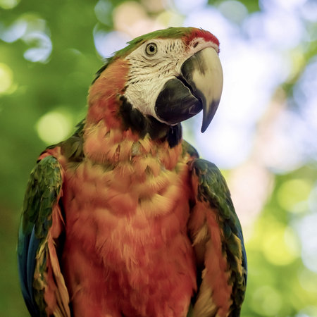 A closeup shot of an ara macaw parrot with blurred backgroundの写真素材