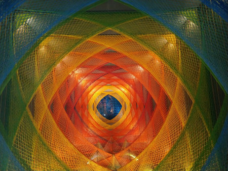 this is a color pattern art made of threads to look astheticの写真素材