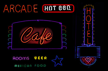 Photo composite Neon Signs Cafe and Hotelの写真素材