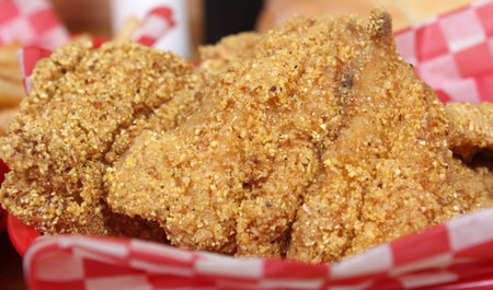 Fried Catfish Fillets in Rural Cafeの写真素材