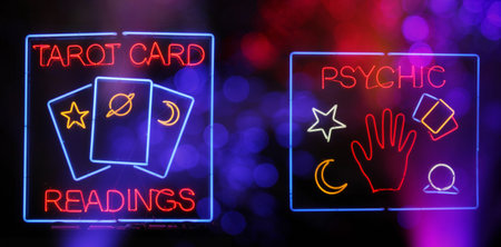 Tarot Card and Psychic Readings Neon Sign Compositeの写真素材