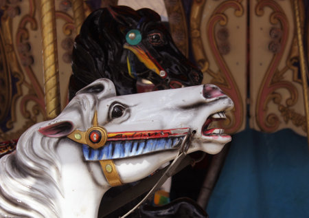 Carousel horses at rural carnival in East Texasの写真素材