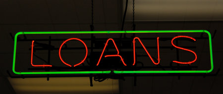 Neon Loan Sign in Store Windowの写真素材