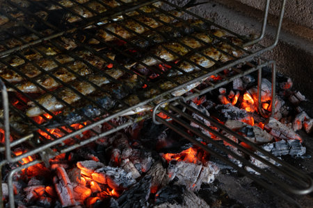 Closeup of delicious grilled sardines.の写真素材