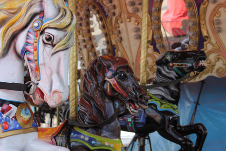Carousel horses at rural carnival in East Texasの写真素材