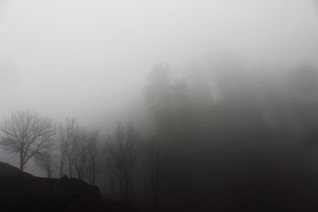 The misty evening in northern Pakistan. Beautiful northern areas of Pakistan are one of the top tourist destination of the worldの写真素材