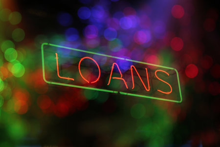 Neon Loan Sign in Store Windowの写真素材