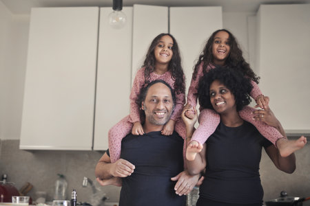 family morning in the kitchenの写真素材