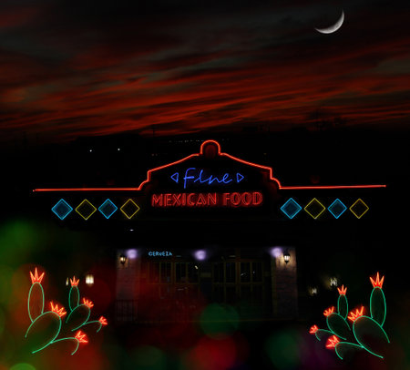 Neon Photo Composite, Mexican Restaurantの写真素材