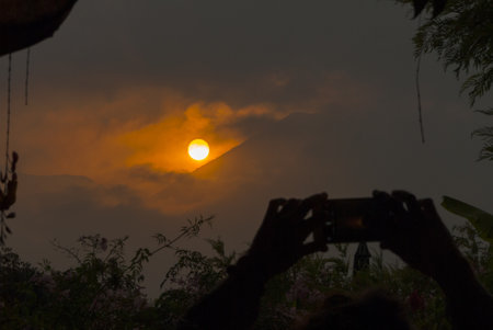 Sunset in rural Guatemala, dramatic and colorful sunset.の写真素材