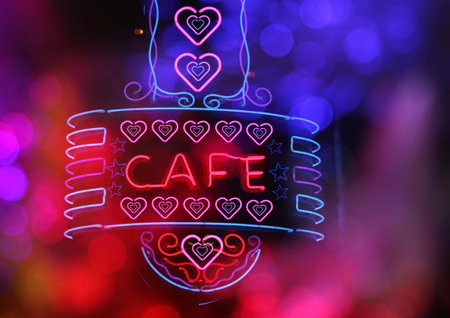 Neon Cafe Sign Composite Imageの写真素材