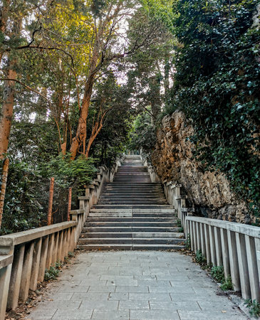 Stairs leading to top of Majan hill in Split, Croatia.の写真素材