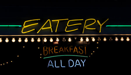 Neon Eatery and Breakfast All Day Sign