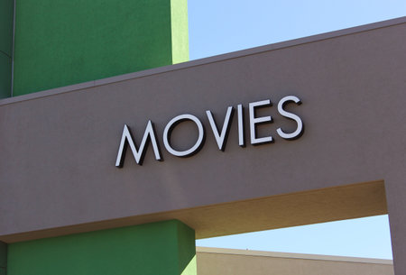 Movies Sign on Cinema Buildingの写真素材