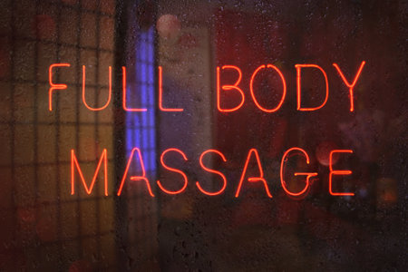 Vintage Neon Sign in Window Asian Massage