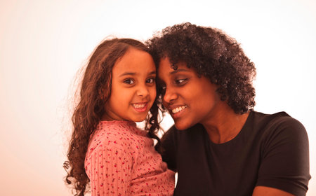 portrait of smiling mother and daughterの写真素材