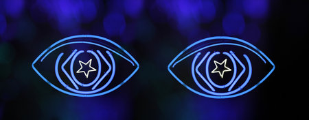 Photo Composite, Neon Eyes with Star. Elements from multiple images used to create eyes.の写真素材