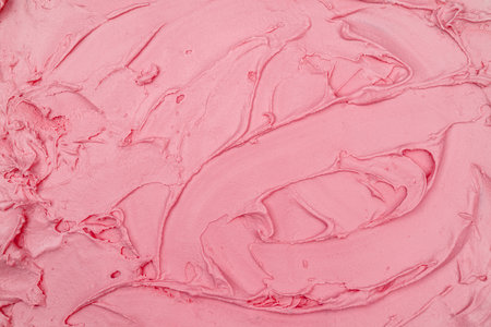 Strawberry ice cream texture. Top view. Delicious cool treat.