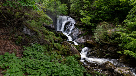 The breathtaking Triberg waterfall in the Black forest captured in Germanyの写真素材