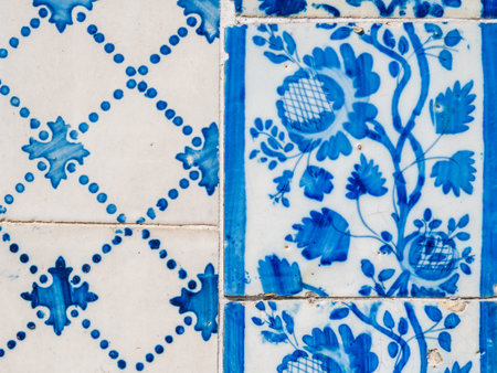 A closeup shot of vintage portuguese tiles in Oporto, Portugalの写真素材
