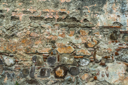 Textures generated in paintings on walls exposed to the elements in the colonial city of La Antigua Guatemala, detail accidental public abstract art.の写真素材