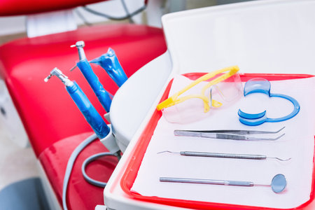 A selective focus of dental instruments for oral revisionの写真素材