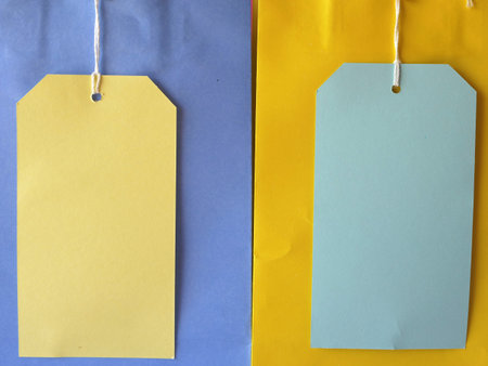 Gift bags and labels background close up shotの写真素材