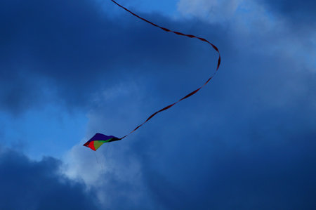 A flying kite traces the contours of the clouds. Unfortunately, light and movement only allow a...