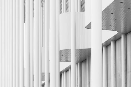 A grayscale shot of architectural details of Matmut Atlantique Stadium in Bordeaux, Franceの写真素材