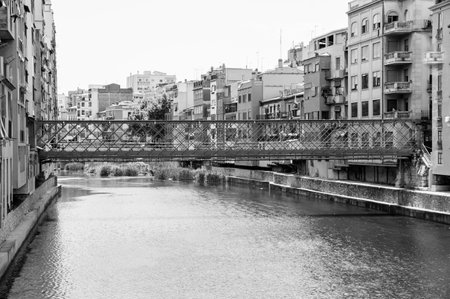 A grayscale shot of the city of Girona, Catalonia, Spainの写真素材