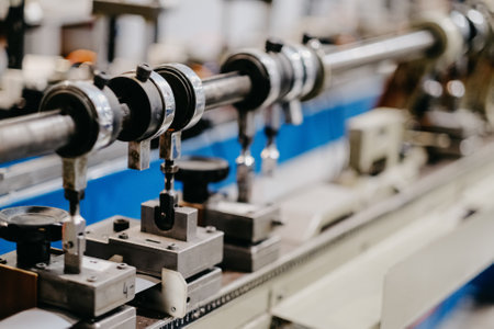 A factory for the production of blinds. Materials and equipment used for blinds manufacturing.