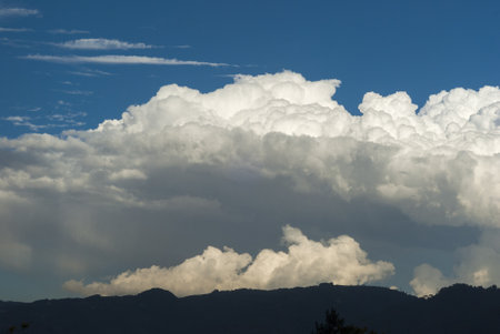 Fantastic soft white clouds against blue sky in Guatemalaの写真素材