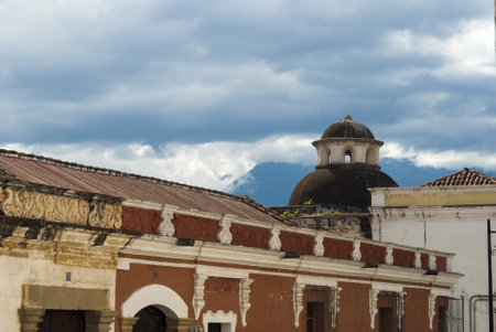 Details of domes in houses with Spanish style, Spanish heritage in La Antigua Guatemala, outdoor fireplaces on rooftops of private property.の写真素材