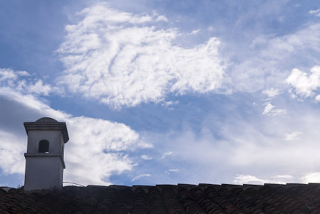 Details of domes in houses with Spanish style, Spanish heritage in La Antigua Guatemala, outdoor fireplaces on rooftops of private property.の写真素材