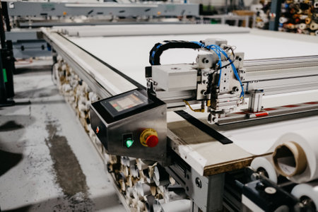 A factory for the production of blinds. Materials and equipment used for blinds manufacturing.