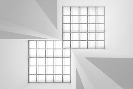 A white modern building with wired frames