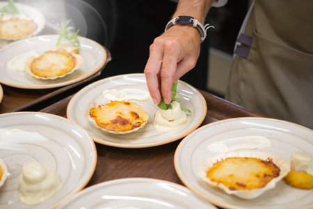 A dish of gourmet haute cuisine for social events by Spanish professionalsの写真素材