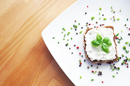 Cottage Cheese Sandwich, top viewの写真素材