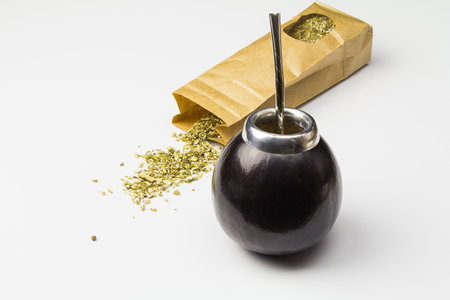 Yerba mate on white backgroundの写真素材