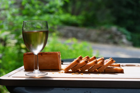 French wine and sliced meat pieの写真素材